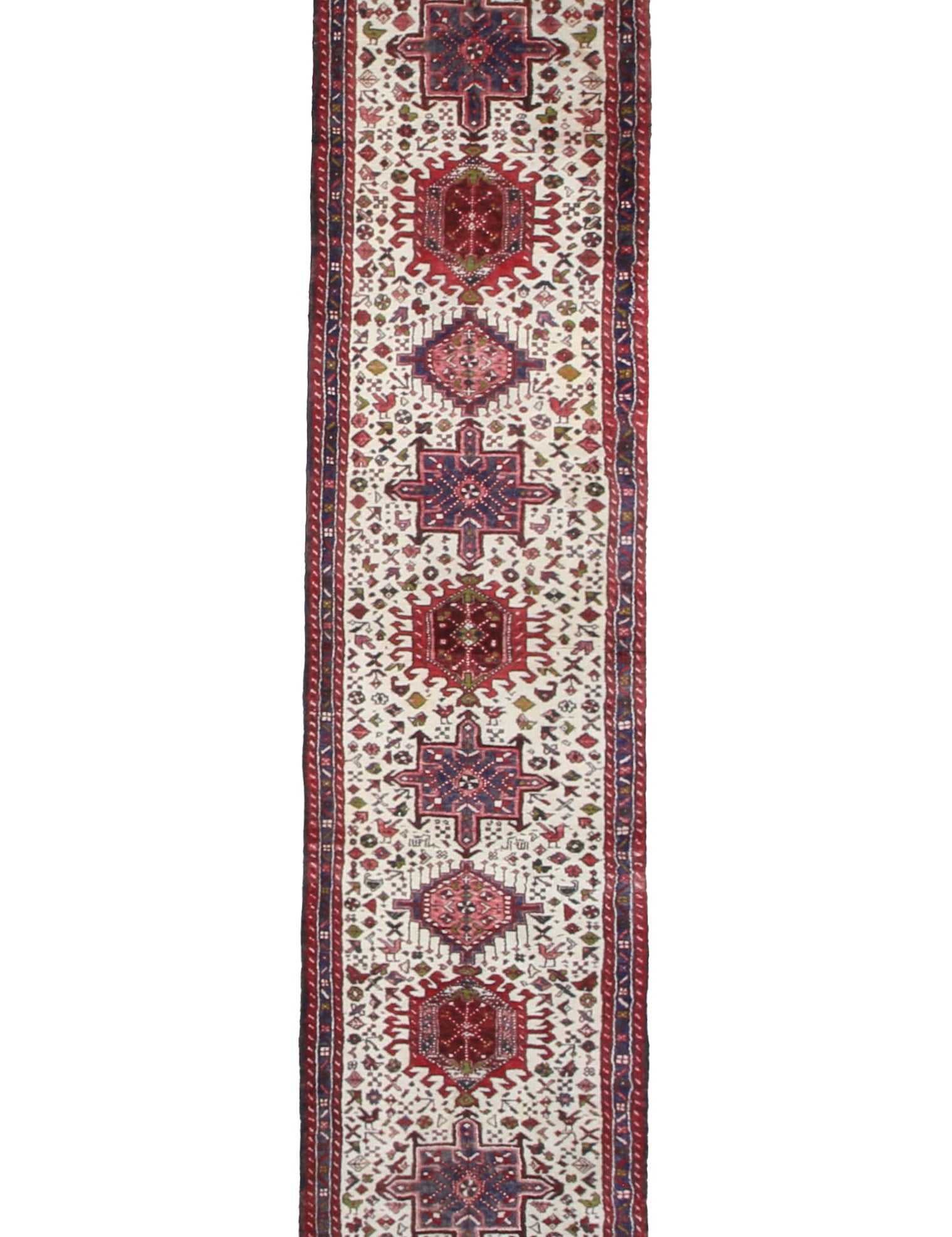 Vintage Aq Bolagh Qarajeh Wool Runner, full rug view. Original catalog photograph; SKU EE 1.0113.