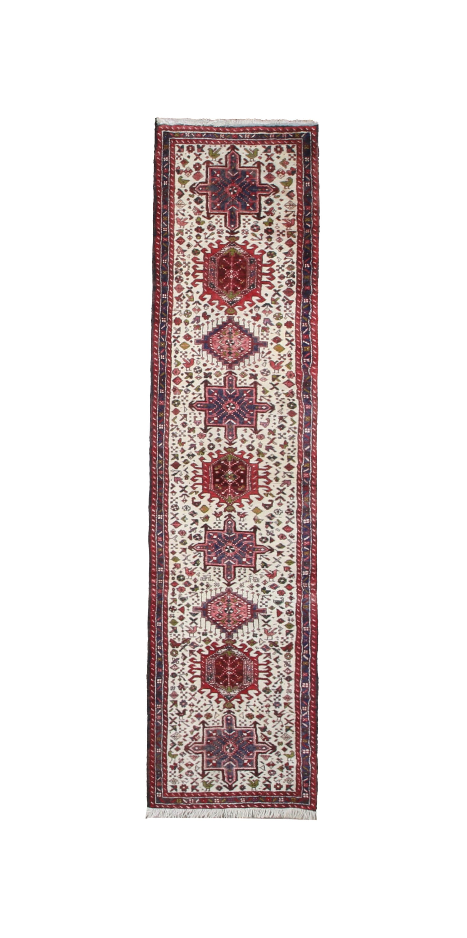 Vintage Aq Bolagh Qarajeh Wool Runner, full rug view. Original catalog photograph; SKU EE 1.0113.