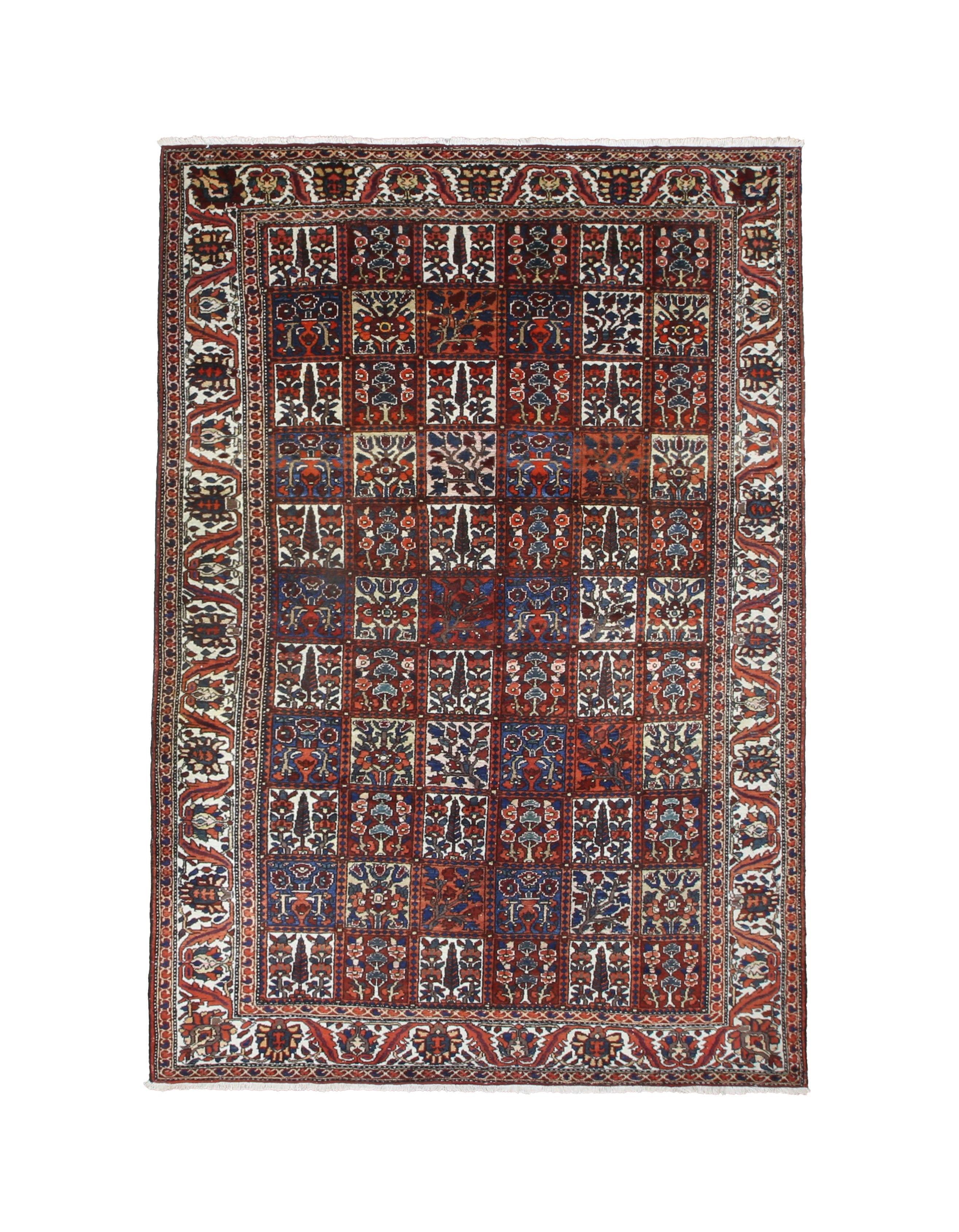 Vintage Shalamzar Bakhtiari Wool Rug, full rug view. Original catalog photograph; SKU EE 32215.