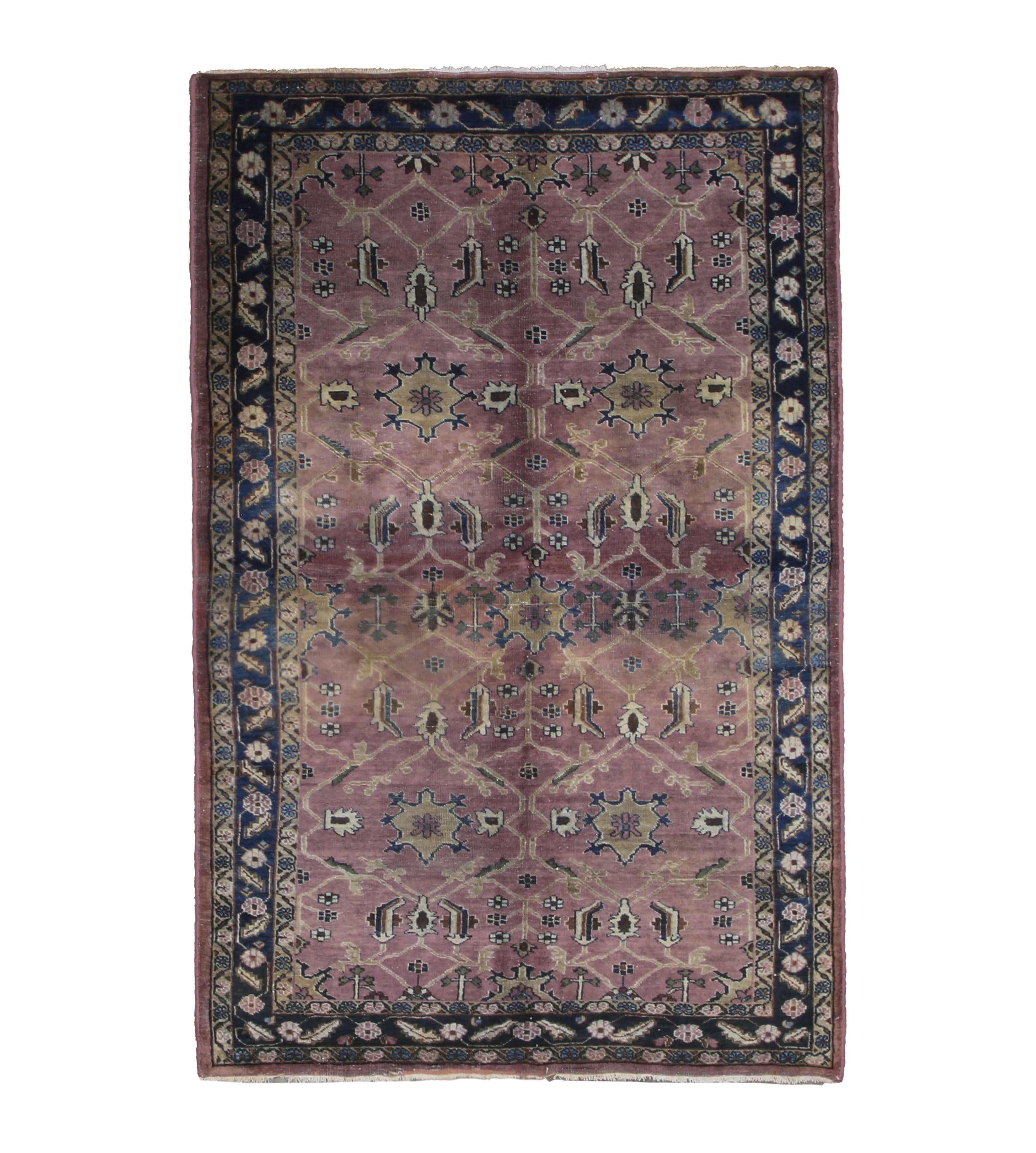 Vintage Sarouk Rug, top view on white background, hand-knotted wool pile. SKU EE 1.0236.