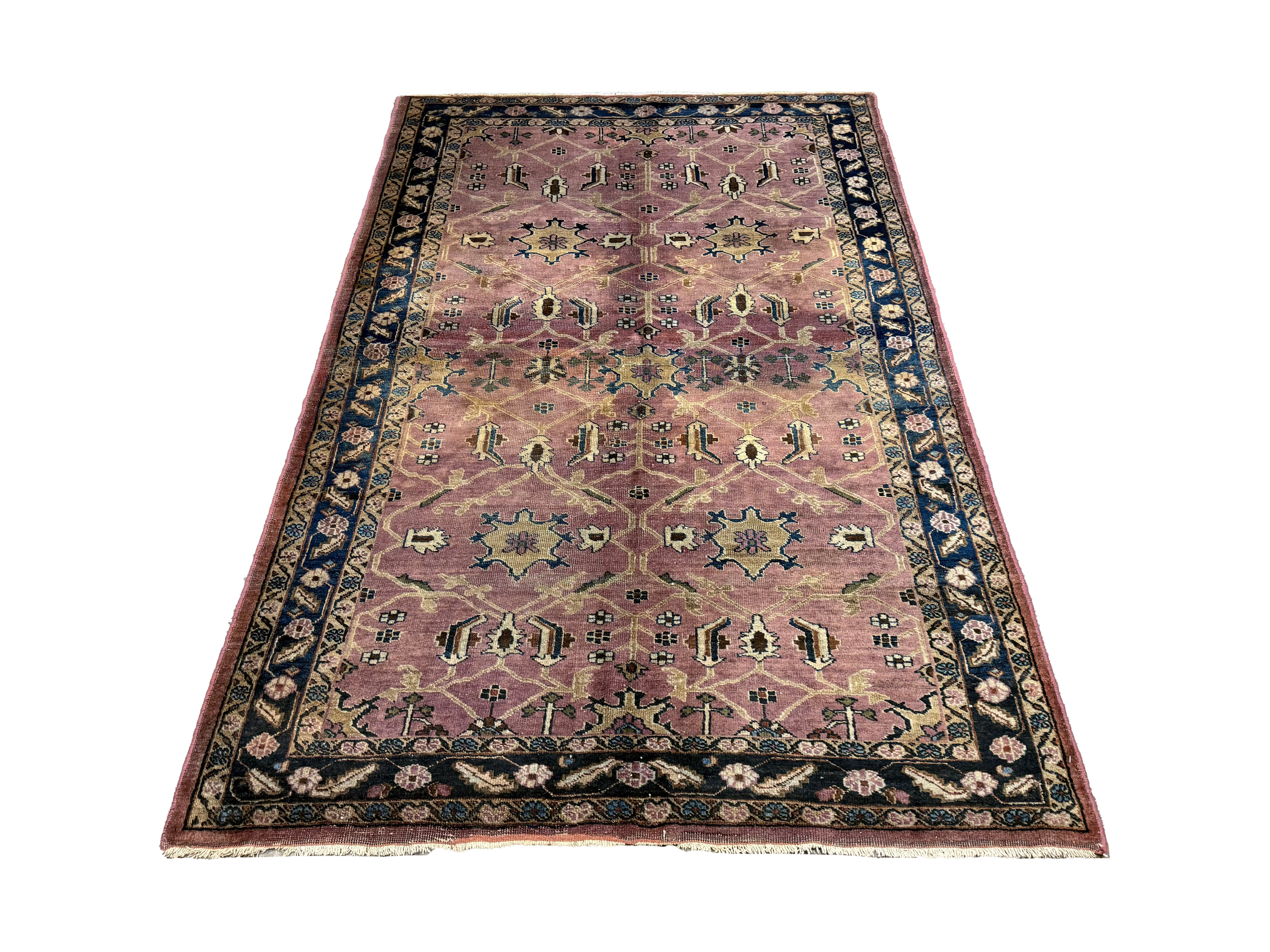 Vintage Sarouk Rug, front perspective view of the complete rug, hand-knotted wool pile. SKU EE 1.0236.