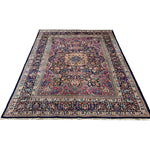 Vintage Mashhad Rug, full rug in perspective showing the patterned field and borders, hand-knotted wool pile. SKU EE 1.0651.