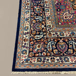 Vintage Mashhad Rug, corner, border and fringe detail, hand-knotted wool pile. SKU EE 1.0651.