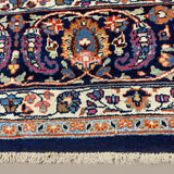Vintage Mashhad Rug, close-up of the border and fringe, hand-knotted wool pile. SKU EE 1.0651.