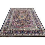 Vintage Mashhad Rug, front perspective view of the complete rug, hand-knotted wool pile. SKU EE 1.0651.