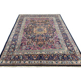 Vintage Mashhad Rug, front perspective view of the complete rug, hand-knotted wool pile. SKU EE 1.0651.