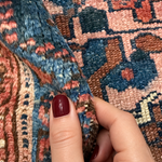 Vintage Varamin Rug — Repeating Florals on Dark Blue. Rug pile and texture detail; SKU ES 50408; source IMG_7691.