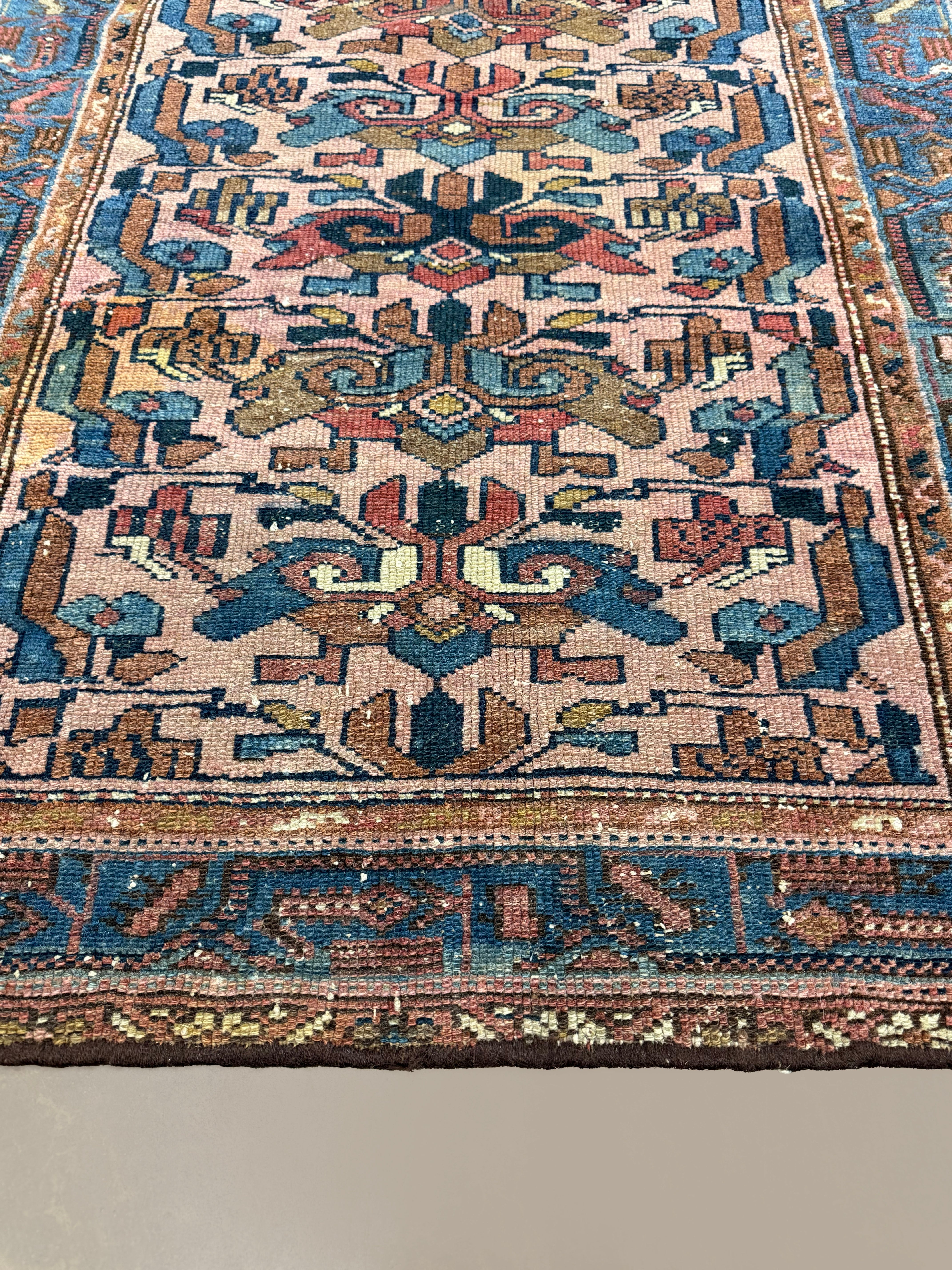 Vintage Varamin Rug, close-up of the patterned field, hand-knotted wool pile. SKU ES 50408.
