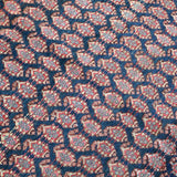 Close-up texture of Persian Malayer rug navy field with red and cream accents