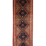 Vintage Qareh Chaman Runner, top view on white background, hand-knotted wool pile. SKU MR-6.