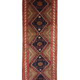 Vintage Qareh Chaman Runner, top view on white background, hand-knotted wool pile. SKU MR-6.