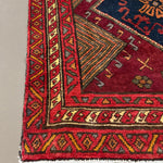 Vintage Qareh Chaman Runner, corner, border and fringe detail, hand-knotted wool pile. SKU MR-6.