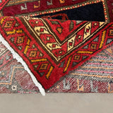 Vintage Qareh Chaman Runner, close-up of the patterned corner and edge, hand-knotted wool pile. SKU MR-6.