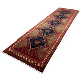 Vintage Qareh Chaman Runner, angled view showing the full field and borders, hand-knotted wool pile. SKU MR-6.