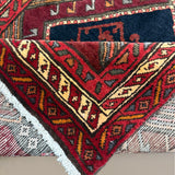 Vintage Qareh Chaman Runner, corner, border and fringe detail, hand-knotted wool pile. SKU MR-6.
