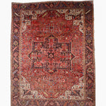 Heriz hand-knotted wool rug, full top view.