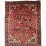 Heriz hand-knotted wool rug, full top view.