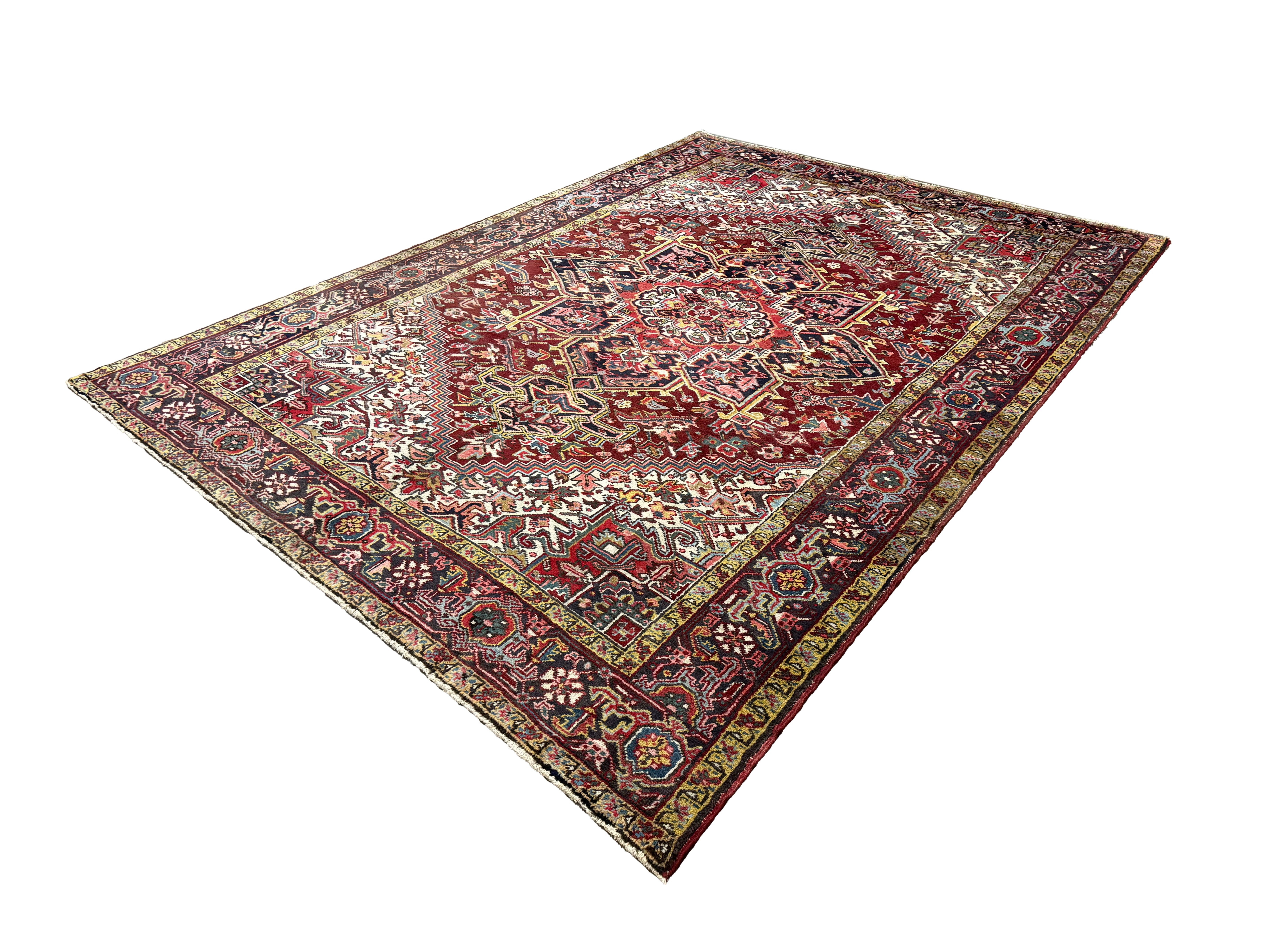 Vintage Bakhshayesh Rug, diagonal perspective view of the complete rug, hand-knotted wool pile. SKU NH 142844.