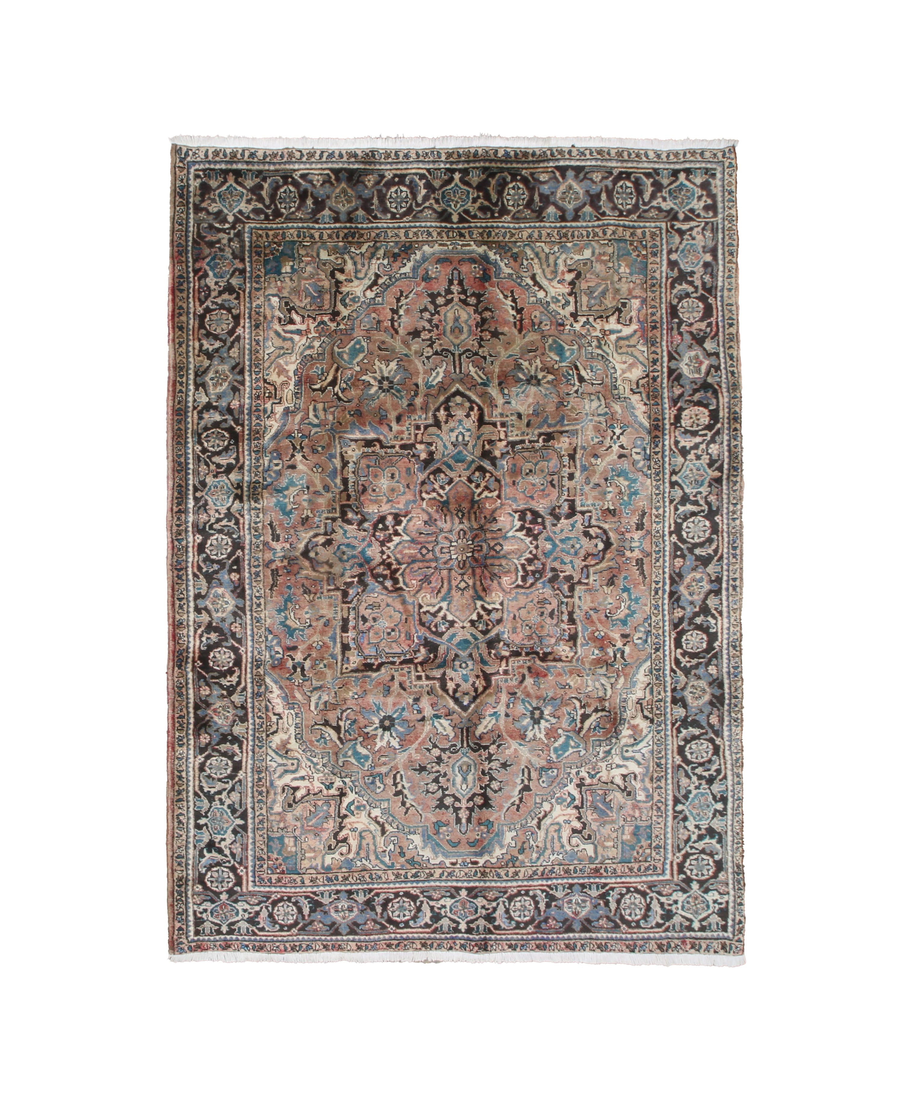 Vintage Sharabian Rug, top view on white background, hand-knotted wool pile. SKU NH144817.