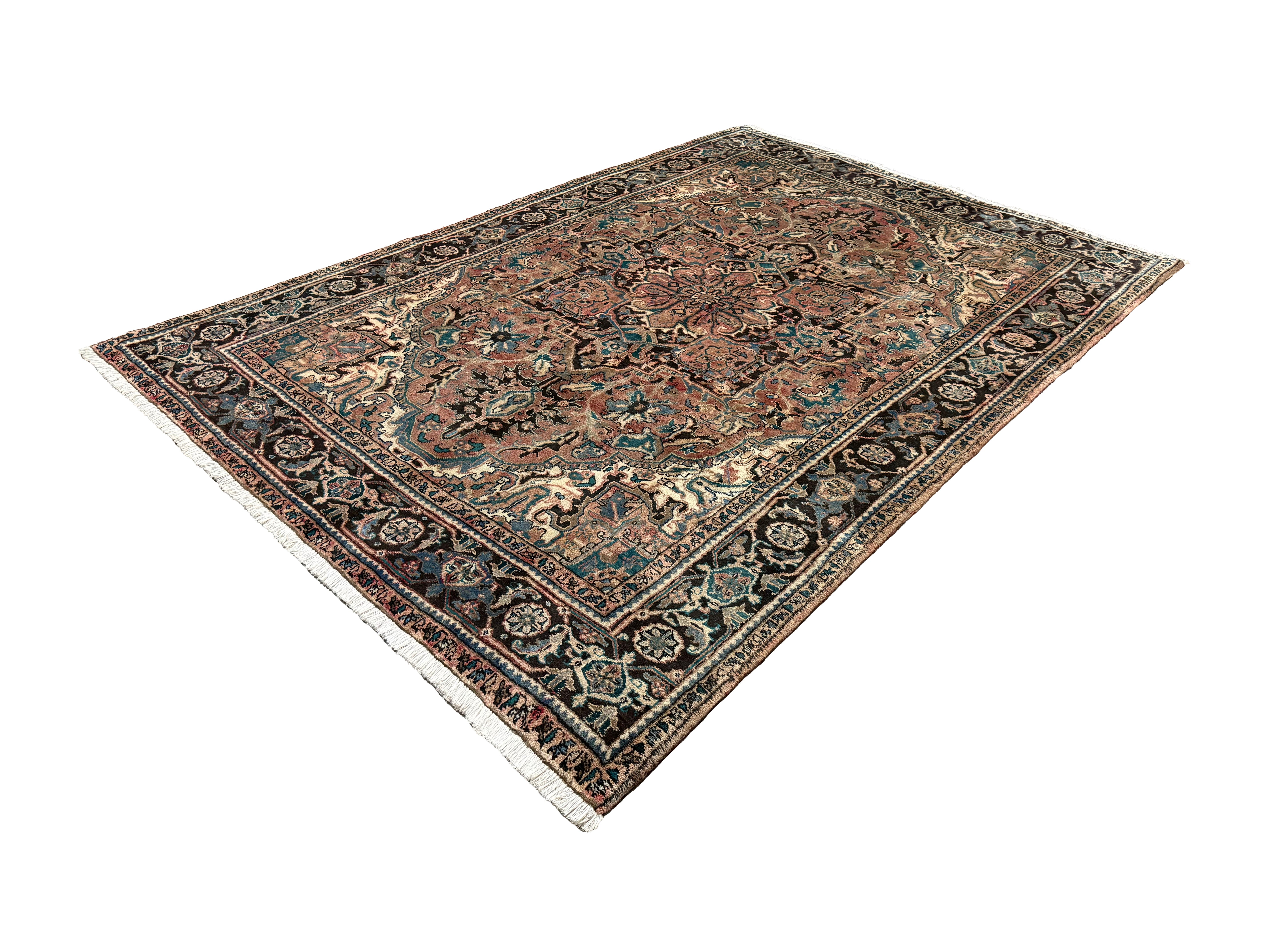 Vintage Sharabian Rug, angled view showing the full field and borders, hand-knotted wool pile. SKU NH144817.