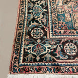 Vintage Sharabian Rug, corner, border and fringe detail, hand-knotted wool pile. SKU NH144817.