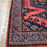 Persian Vise rug 7'2"x9'6", detailed border stripe with red ground and blue motifs