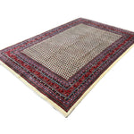 Vintage Arak Boteh Mir Rug, diagonal perspective view of the complete rug, hand-knotted wool pile. SKU PP 100232.