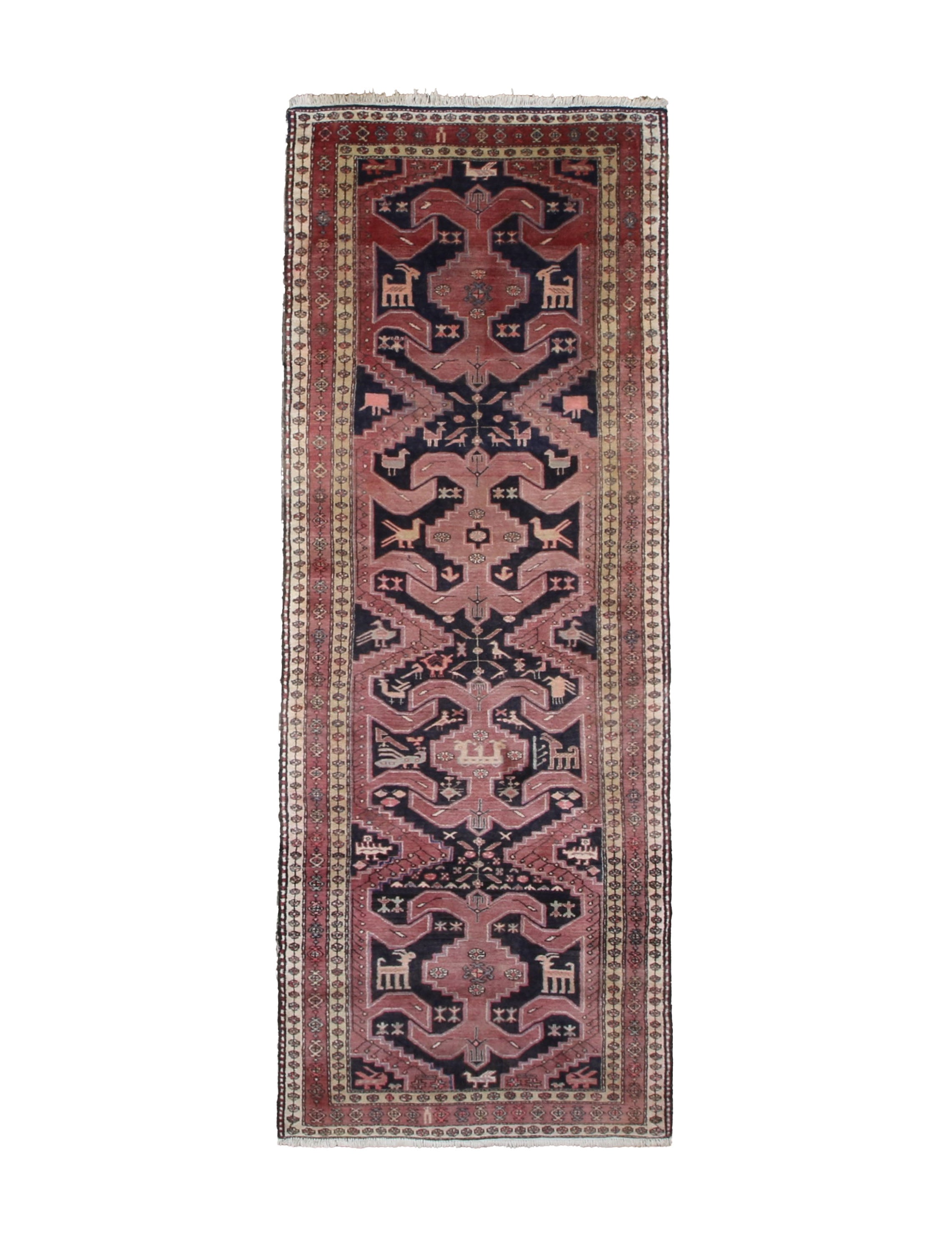 Persian Meshgin Runner, top view on white background, hand-knotted wool pile. SKU PP 101376.