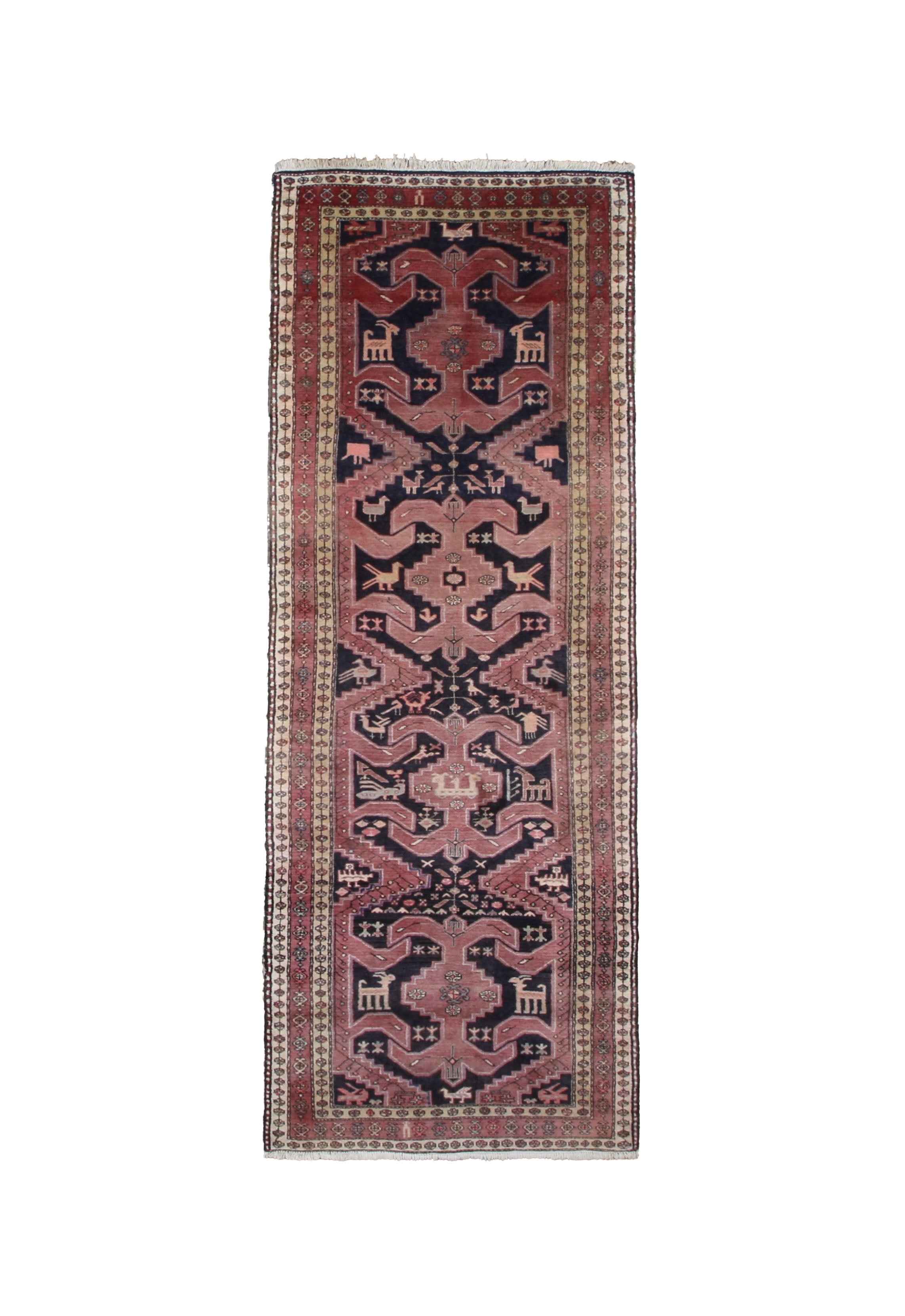 Persian Meshgin Runner, top view on white background, hand-knotted wool pile. SKU PP 101376.