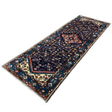 Vintage Hamadan Runner, diagonal perspective view of the complete rug, hand-knotted wool pile. SKU PP 101392.