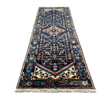 Vintage Hamadan Runner, full rug in perspective showing the patterned field and borders, hand-knotted wool pile. SKU PP 101392.