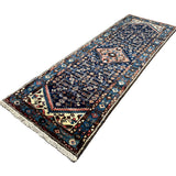 Vintage Hamadan Runner, angled view showing the full field and borders, hand-knotted wool pile. SKU PP 101392.