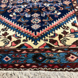Vintage Hamadan Runner, close-up of the border and fringe, hand-knotted wool pile. SKU PP 101392.