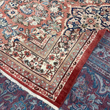 Persian Mahal rug with red border, multicolor floral field and layered ornamental stripes