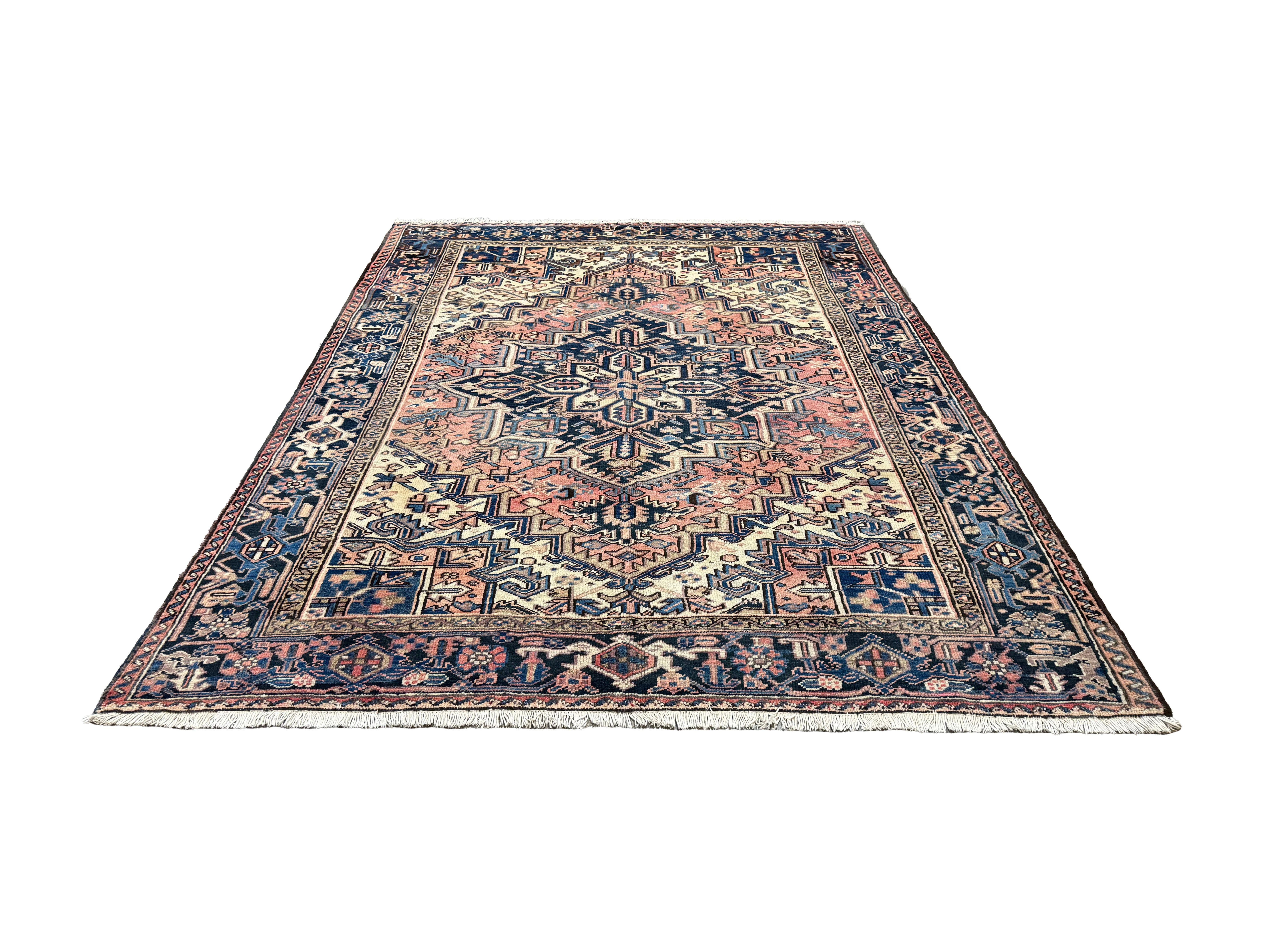 Vintage Mehravan Rug, front perspective view of the complete rug, hand-knotted wool pile. SKU PP 107502.