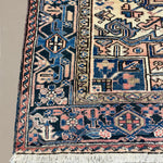 Vintage Mehravan Rug, close-up of the patterned corner and edge, hand-knotted wool pile. SKU PP 107502.