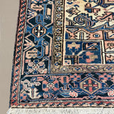 Vintage Mehravan Rug, close-up of the patterned corner and edge, hand-knotted wool pile. SKU PP 107502.