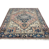 Vintage Mehravan Rug, full rug in perspective showing the patterned field and borders, hand-knotted wool pile. SKU PP 107502.