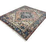 Vintage Mehravan Rug, angled view showing the full field and borders, hand-knotted wool pile. SKU PP 107502.
