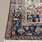 Vintage Mehravan Rug, corner, border and fringe detail, hand-knotted wool pile. SKU PP 107502.