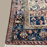 Vintage Mehravan Rug, corner, border and fringe detail, hand-knotted wool pile. SKU PP 107502.