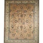 Tabriz hand-knotted wool rug, full top view.