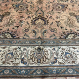 Persian Tabriz rug border and fringe, beige field with navy floral bands