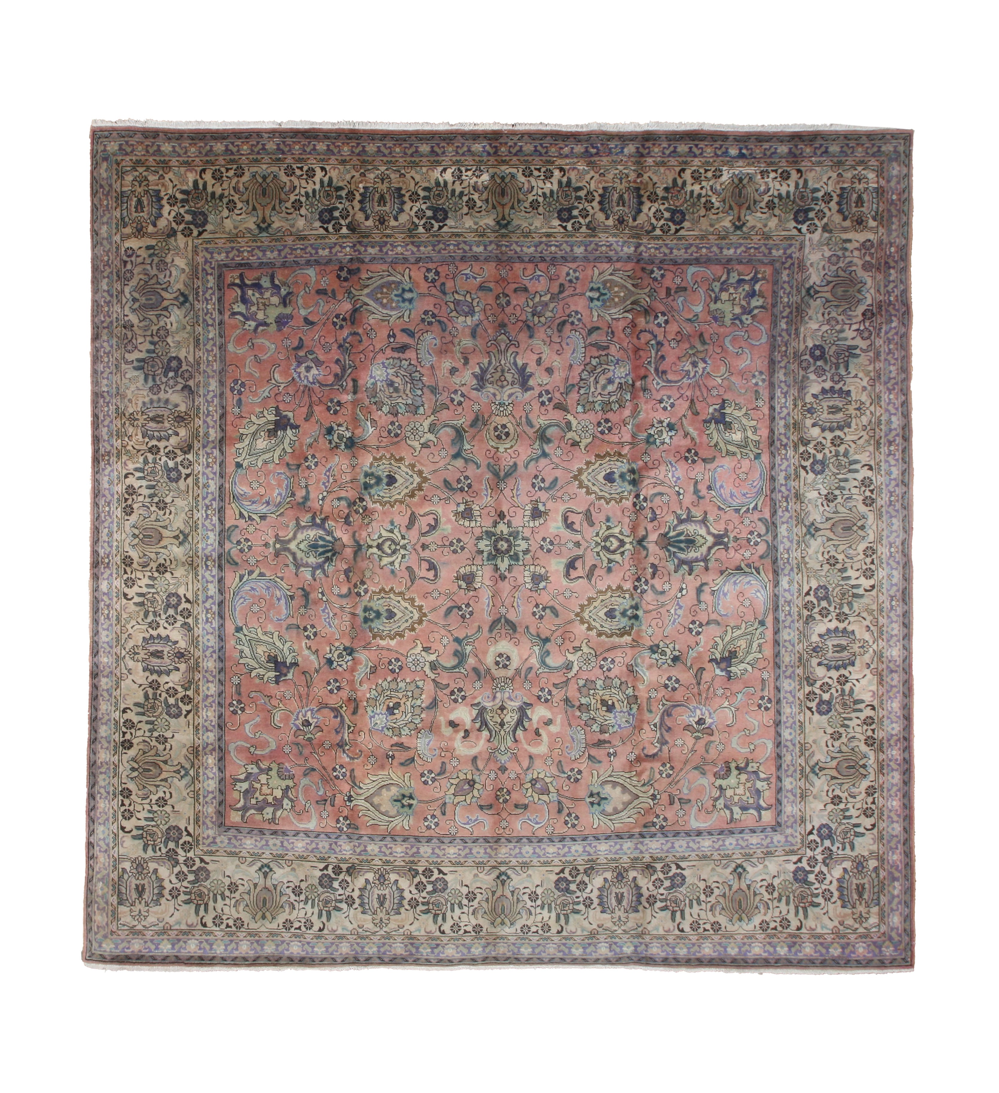 Vintage Marand Tabriz Rug, top view on white background, hand-knotted wool pile. SKU PP 107947.