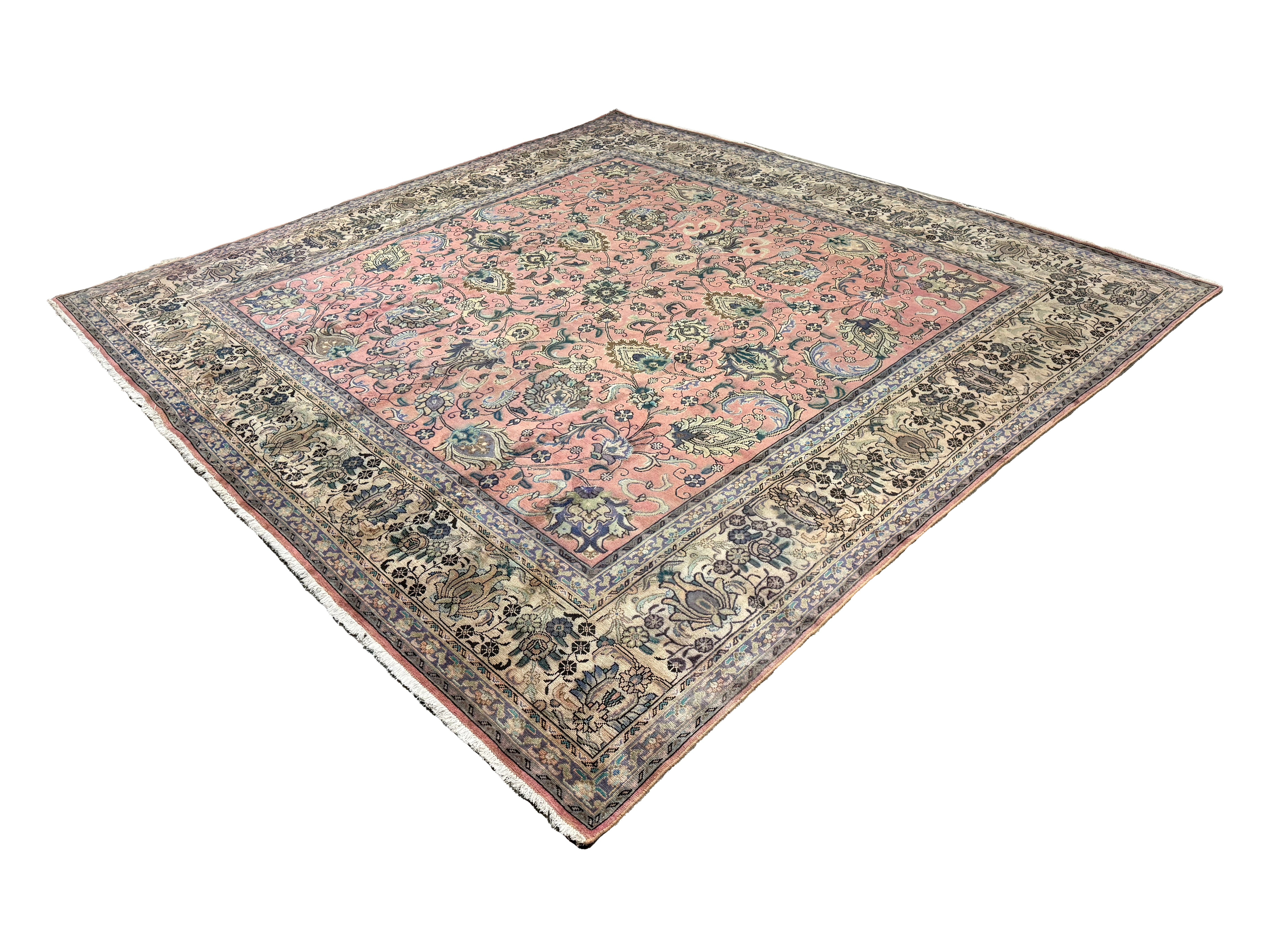 Vintage Marand Tabriz Rug, angled view showing the full field and borders, hand-knotted wool pile. SKU PP 107947.