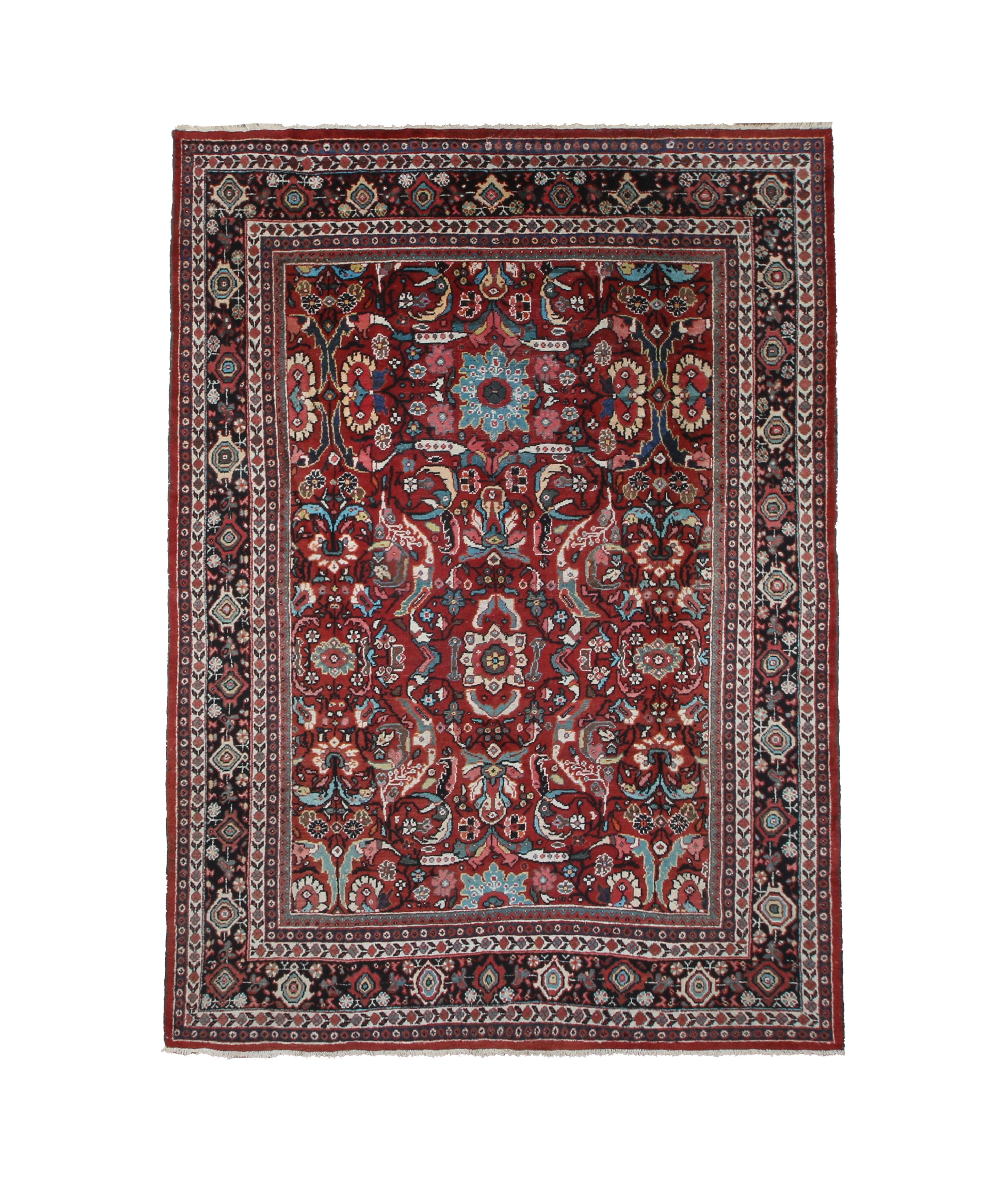 Vintage Meshkabad Rug, top view on white background, hand-knotted wool pile. SKU PP108513.