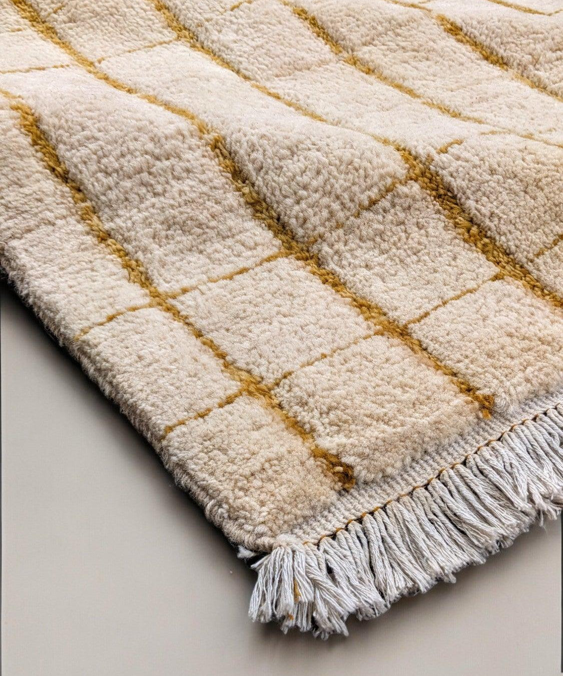 Hand-Knotted Wool Rug — Fine Taupe Grid on Ivory | 8'2" × 9'11"