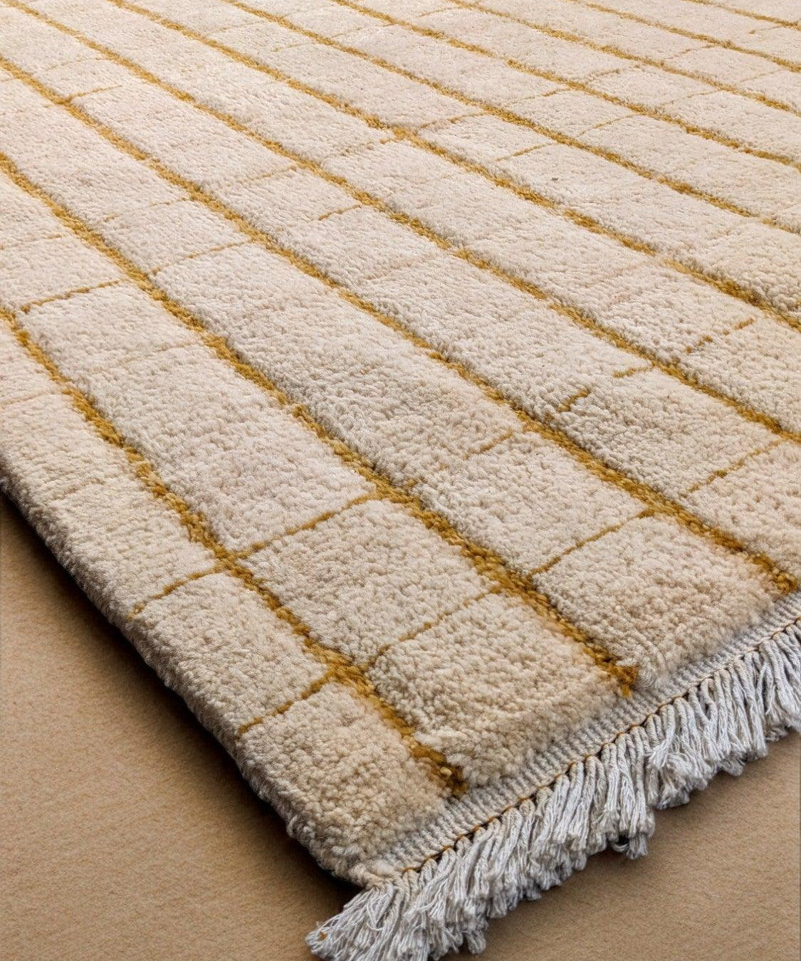 Hand-Knotted Wool Rug — Fine Taupe Grid on Ivory | 8'2" × 9'11"