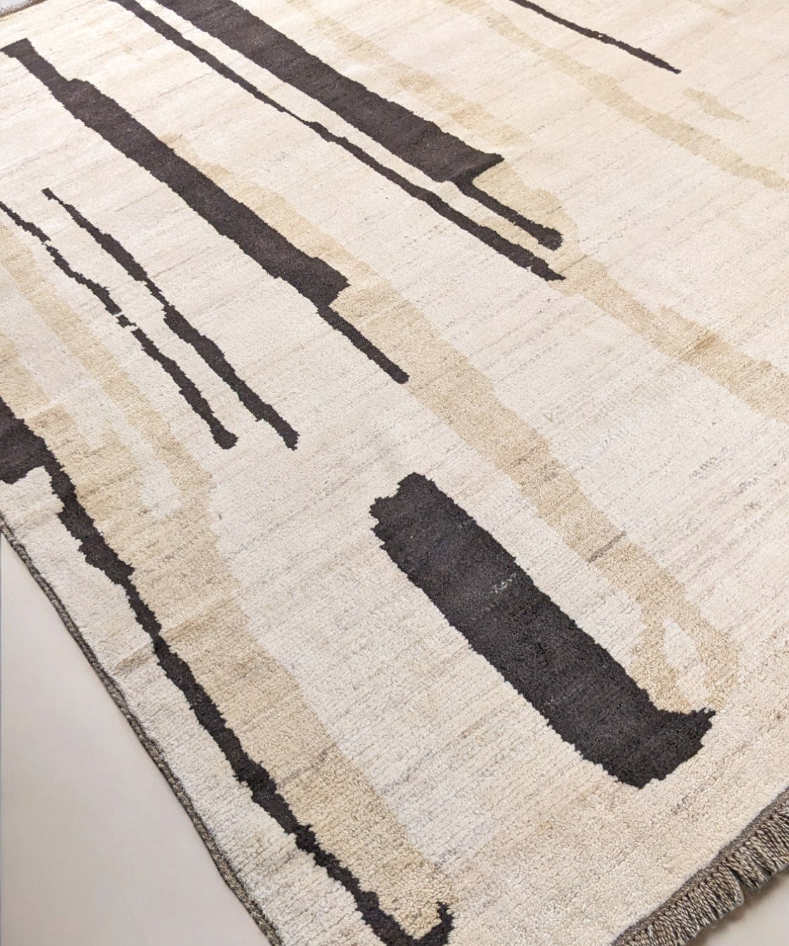 Hand-Knotted Wool Rug — Black Brushstrokes on Ivory | 8'0" × 9'11"