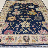Oushak-Inspired Chobi Rug — Pastel Florals on Midnight Blue | 8' × 10'6"